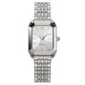 Elegante Damen-Quarzuhr mit silbernem Stahlband und quadratischem, minimalistischem Zifferblatt - Weißes Zifferblatt Silbergehäuse