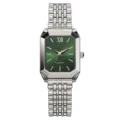 Elegante quadratische Damen-Quarzuhr mit grünem Zifferblatt und silbernem Stahlband. - Grünes Zifferblatt Silbergehäuse