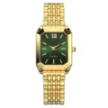 Elegante Damen-Quarzuhr mit goldenem Stahlband und edlem grünem quadratischem Zifferblatt. - Grünes Zifferblatt Goldgehäuse