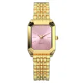 Elegante Damen-Luxusuhr mit goldenem Stahlband und einem stilvollen rosa quadratischen Zifferblatt - Rosa Zifferblatt Goldgehäuse