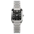 Elegante Damen Quarzuhr mit silbernem Stahlband und rechteckigem schwarzem Zifferblatt - Schwarzes Zifferblatt Silbergehäuse