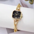 Elegante goldene Armbanduhr für Damen mit schwarzem quadratischem Zifferblatt und Schliffglas - Schwarzes Zifferblatt Goldgehäuse