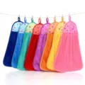 Hanging coral fleece kitchen hand towel, cute absorbent bathroom handkerchief in multi colors. - Yellow