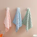 Thickened coral fleece cleaning towel absorbent dish cloth kitchen wave pattern hanging rag - 25x25cm / Overlocked