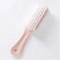 Plain plastic small cleaning brush for laundry and shoes, soft bristles with hanging hole. - Pink