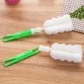 Long handled cup brush set, green plastic handle with white sponge head, efficient tool. - Green
