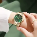 Orologio al quarzo da donna elegante con quadrante verde e cinturino in metallo dorato - Quadrante Verde Cassa Dorata