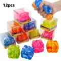 12pcs colorful squeeze balls slow rebound stress relief toys set in clear transparent boxes. - Marbled Magic Cube Maltose Squishy