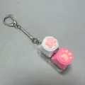 Cute cat paw mechanical keyboard switch tester keychain decompression toy portable fidget charm. - 2-Key Transparent Shell Silicone Cat Paw (White/Pink) with Snake Chain - No Light
