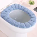 Blauer gestrickter verdickter Toilettensitzbezug, waschbare weiche O-Form Badematte Artikel - Nordic Blau