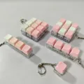 Pink white mechanical switch keyboard fidget keychain, cute stress relief toy now. - 5-Piece Set without Light / Pink White