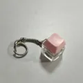 Pink mechanical keyboard keycap keychain fidget toy, decompression fingertip clicker pendant detail view. - Single Key with Light / Pink