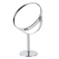 Desktop double-sided makeup mirror with rotating stand and sleek metal frame for vanity. - Round Mirror