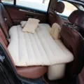 Inflatable car air mattress travel bed for back seat beige with pillows portable sleep pad - Straight Pattern / Beige