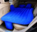 Inflatable car air mattress for back seat, portable travel bed with pillows in blue color. - Straight Pattern / Blue