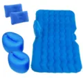 Blue inflatable car air mattress set with pillows and support piers for rear seat travel. - Wave / Blue