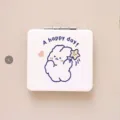 Portable pocket folding makeup mirror with cute cartoon rabbit design for daily makeup use - White Rabbit with Yellow Star