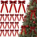 Red velvet bows with gold pearl chains for Christmas tree decoration holiday party home decor - Velvet Pearl Chain Double Ear Bow / 1 Piece/Pack / Red
