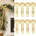 Decorazione da appendere con fiocco in nastro glitterato dorato per albero festa Natale - 30x50cm / Oro