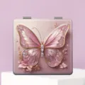 Rosa klappbarer Make-up-Spiegel mit funkelndem Schmetterlingsdesign für die Tasche. - Rosafarbener Schmetterling Vergoldet