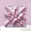 Quadratischer Klapp-Schminkspiegel mit eleganter rosa Schmetterling- und Kristall-Design. - Violetter Schmetterling Anmut