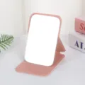 Portable pink PU leather folding desktop makeup mirror, compact travel vanity mirror, pink color. - Peach Pink