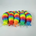 Colorful articulated slug fidget toy, rainbow sensory caterpillar decompression toy variant. - Rainbow Slug Fidget Toy (14.5cm) Unpackaged