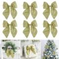 Gold glitter Christmas tree bow hanging decoration for holiday wreath gift box window party display - 14x15cm / Gold