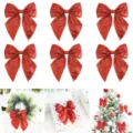 Christmas tree glitter bow hanging ornament for holiday home decor and window wreath display - 14x15cm / Red