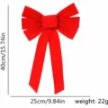 Red velvet Christmas bow pendant, 40x25cm festive gift box and tree decoration accessory. - Plain Edge / 25x40cm / Red