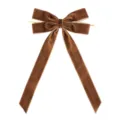Brown velvet bow hair stick with long ribbons, elegant hair accessory for daily wear. - Large Size 13*26cm [Waist Wrap Style - Dark Brown]