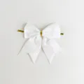 Decorazione di fiocco per albero di Natale bianco glitterato con fascetta dorata. - 2,5*9*9 cm / Velluto glitterato in bianco