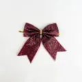Fiocco Natalizio Glitterato Bordeaux, Decorazione Brillante per Albero di Natale e Festa Sospeso - 2,5*9*9 cm / Velluto glitterato / Rosso vino