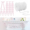 24pz lazos de saten rosa y rollo de cuentas de perlas para boda fiesta decoracion elegante - 24 lazos + 10m cadena de perlas / Rosa
