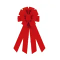 Large red Christmas tree bow detail, multi-layer fabric ribbon topper for holiday party decor. - Red