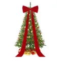 Extra Large Red Velvet Christmas Tree Topper Bow with Long Streamers Holiday Decor - Stitched Double-Sided Velvet 50*180cm - Red