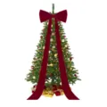 Extra large velvet Christmas tree bow with long streamers for holiday tree top decoration. - Stitched Double-Sided Velvet 50*180cm - Wine Red