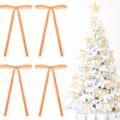 Velvet Christmas tree bows orange long tail bow for holiday home decor gift wrapping 30cm - Orange