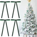 Green velvet Christmas tree bows detail view, hanging bow pendant for holiday home decoration. - Dark Green