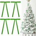 Green velvet Christmas tree bows, long ribbon hanging ornaments for holiday decor, 4 pack - Grass Green