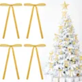 30cm Gold Velvet Christmas Tree Bows Holiday Wreath Gift Decoration Hanging Ornaments - Yellow