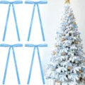 30cm light blue velvet Christmas tree bow decoration, elegant holiday gift hanging ornament - Light Blue