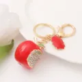Strass appel metalen sleutelhanger schattige tas hanger gouden ring cadeau decoratie - Rood