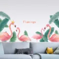 Stickers muraux flamants roses et feuilles tropicales auto-adhésifs pour la maison - Style Combinaison Double Flamant Rose (GS9992)