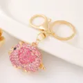 Portachiavi maialino rosa strass lusso metallo oro anello borsa ciondolo zodiaco - Rosa