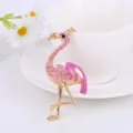 Rhinestone flamingo keychain detail, sparkly pink crystal bag charm, cute metal animal pendant. - Pink