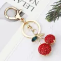 Joli porte-clés cerise en cristal alliage de zinc breloque sac fruit pendentif femme - Rouge