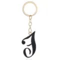 Gold metal keychain with stylish black letter pendant for women bags and keys daily use. - Letter F