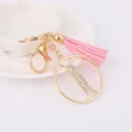 Fashion luxury metal rhinestone letter pink tassel keychain bag charm gift wholesale - Letter I