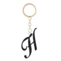 Elegant black enamel letter H keychain with gold tone ring and chain pendant accessory. - Letter H